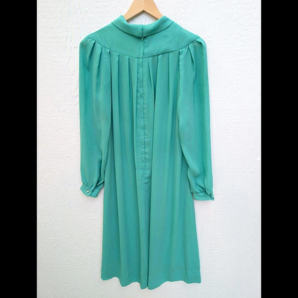 Vintage 60s Henry Lee Union Made Green Flowy Sheer Chiffon Dress Size Medium - Picture 7 of 7